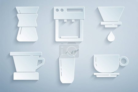 Illustration for Set Milkshake V60 coffee maker Coffee cup machine and Pour over icon. Vector. - Royalty Free Image