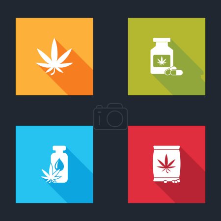 Téléchargez les illustrations : Set Marijuana or cannabis leaf, Medical bottle with marijuana, oil and seeds icon. Vector. - en licence libre de droit