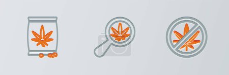 Téléchargez les illustrations : Set line Stop marijuana, Marijuana or cannabis seeds and Magnifying glass and icon. Vector - en licence libre de droit