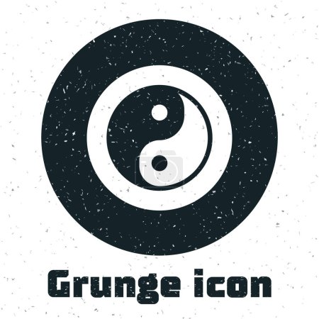 Ilustración de Grunge Yin Yang símbolo de armonía y equilibrio icono aislado sobre fondo blanco. Dibujo vintage monocromo. Vector. - Imagen libre de derechos