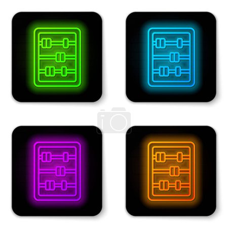 Illustration for Glowing neon line Abacus icon isolated on white background. Traditional counting frame. Education sign. Mathematics school. Black square button. Vector. - Royalty Free Image