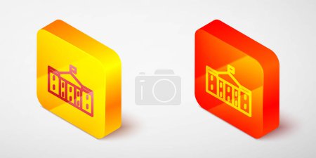 Téléchargez les illustrations : Isometric line United States Capitol Congress icon isolated on grey background. Washington DC, USA. Yellow and orange square button. Vector - en licence libre de droit