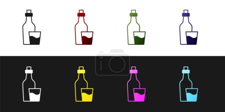 Illustration for Set Soju bottle icon isolated on black and white background. Korean rice vodka.  Vector - Royalty Free Image