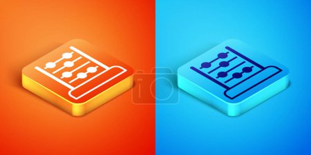 Illustration for Isometric Abacus icon isolated on orange and blue background. Traditional counting frame. Education sign. Mathematics school.  Vector - Royalty Free Image