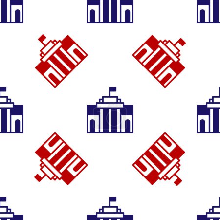 Ilustración de Blue and red Prado museum icon isolated seamless pattern on white background. Madrid, Spain.  Vector. - Imagen libre de derechos