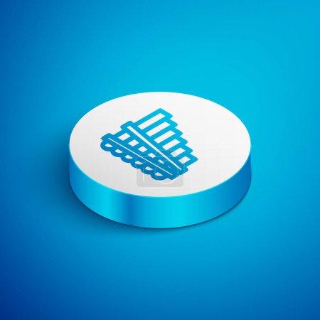 Illustration for Isometric line Pan flute icon isolated on blue background. Traditional peruvian musical instrument. Zampona. Folk instrument from Peru, Bolivia and Mexico. White circle button. Vector. - Royalty Free Image