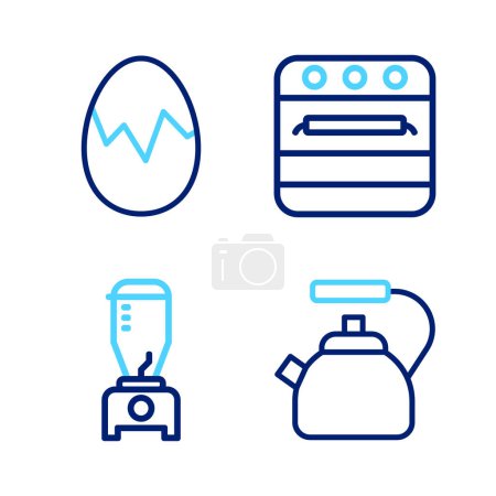 Illustration for Set line Kettle with handle, Blender, Oven and Broken egg icon. Vector - Royalty Free Image
