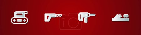 Illustration for Set Electric planer tool, Reciprocating saw, drill machine and Wood icon. Vector - Royalty Free Image
