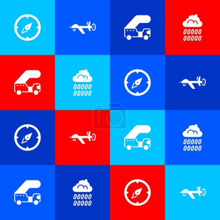 Ilustración de Set Brújula, UAV Drone, Escalera de pasajeros y Cloud con icono de lluvia. Vector - Imagen libre de derechos