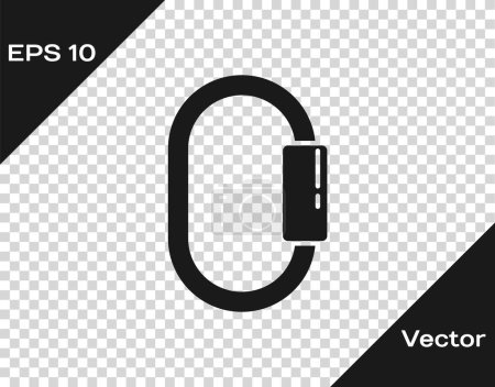 Illustration for Black Carabiner icon isolated on transparent background. Extreme sport. Sport equipment.  Vector Illustration. - Royalty Free Image