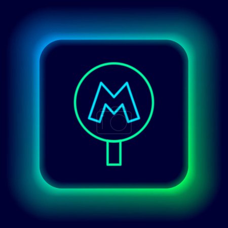 Illustration for Glowing neon line Metro or Underground or Subway icon isolated on black background. Colorful outline concept. Vector - Royalty Free Image