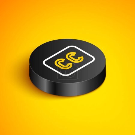 Illustration for Isometric line Subtitles icon isolated on yellow background. Black circle button. Vector - Royalty Free Image