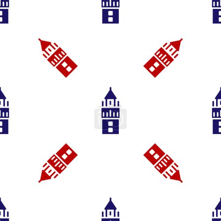Téléchargez les illustrations : Giralda bleue et rouge à Séville Espagne icône isolé motif sans couture sur fond blanc. Vecteur. - en licence libre de droit