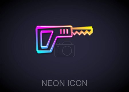 Illustration for Glowing neon line Reciprocating saw and saw blade icon isolated on black background.  Vector - Royalty Free Image