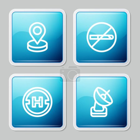 Illustration for Set line Location, No Smoking, Helicopter landing pad and Radar icon. Vector. - Royalty Free Image