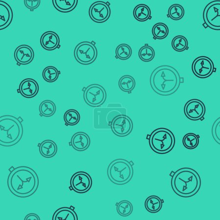 Illustration for Black line Fork in the road icon isolated seamless pattern on green background.  Vector - Royalty Free Image
