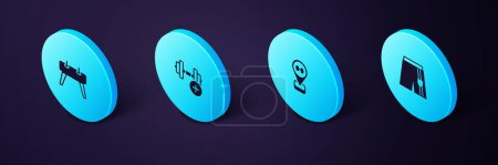 Illustration for Set Isometric Short or pants, Location gym, Dumbbell and Pommel horse icon. Vector - Royalty Free Image