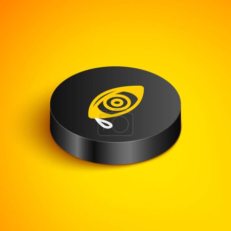 Illustration for Isometric line Reddish eye due to viral, bacterial or allergic conjunctivitis icon isolated on yellow background. Black circle button. Vector - Royalty Free Image