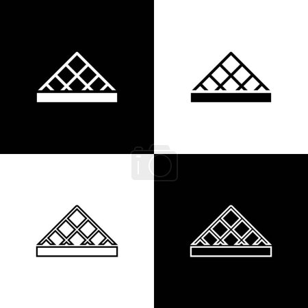 Illustration for Set Louvre glass pyramid icon isolated on black and white background. Louvre museum.  Vector. - Royalty Free Image