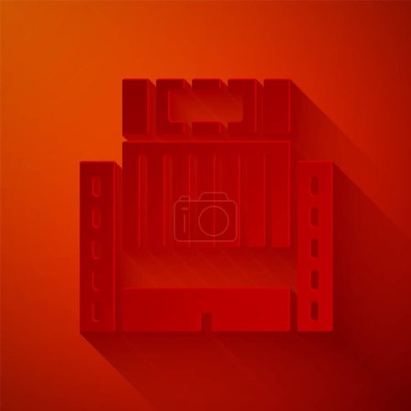 Illustration for Paper cut Hotel Ukraina building icon isolated on red background. Paper art style. Vector. - Royalty Free Image