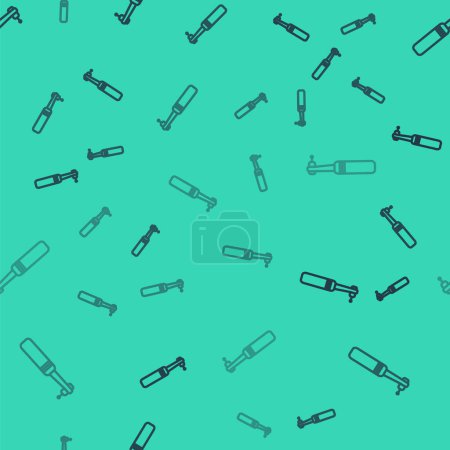 Illustration for Black line Tooth drill icon isolated seamless pattern on green background. Dental handpiece for drilling and grinding tools. Medical instrument.  Vector Illustration. - Royalty Free Image