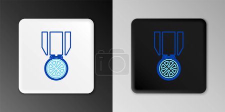 Téléchargez les illustrations : Médaille de basketball en ligne avec icône de ruban isolée sur fond gris. Concept de contour coloré. Vecteur. - en licence libre de droit