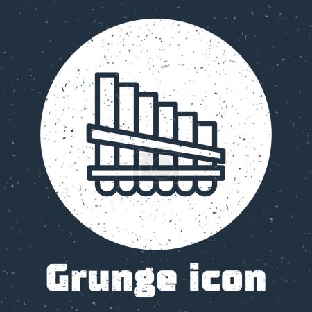 Illustration for Grunge line Pan flute icon isolated on grey background. Traditional peruvian musical instrument. Zampona. Folk instrument from Peru, Bolivia and Mexico. Monochrome vintage drawing. Vector. - Royalty Free Image