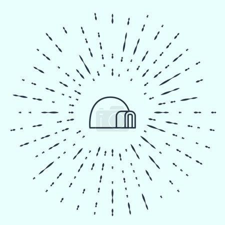 Illustration for Black line Igloo ice house icon isolated on grey background. Snow home, Eskimo dome-shaped hut winter shelter, made of blocks. Abstract circle random dots. Vector. - Royalty Free Image