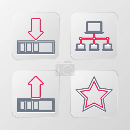 Illustration for Set line Star Loading Computer network and icon. Vector. - Royalty Free Image