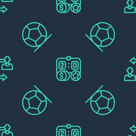 Illustration for Set line Football betting money, Soccer football and Substitution player on seamless pattern. Vector. - Royalty Free Image