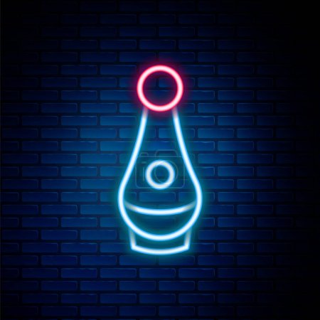 Illustration for Glowing neon line Soju bottle icon isolated on brick wall background. Korean rice vodka. Colorful outline concept. Vector - Royalty Free Image