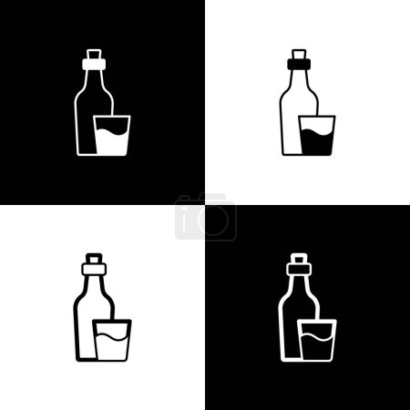 Illustration for Set Soju bottle icon isolated on black and white background. Korean rice vodka.  Vector - Royalty Free Image