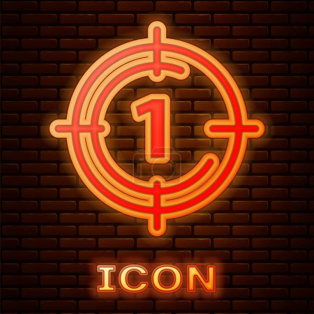 Illustration for Glowing neon Old film movie countdown frame icon isolated on brick wall background. Vintage retro cinema timer count.  Vector. - Royalty Free Image