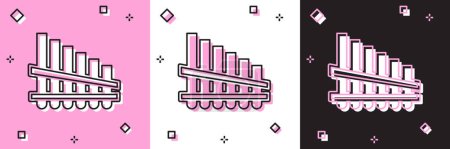 Illustration for Set Pan flute icon isolated on pink and white, black background. Traditional peruvian musical instrument. Zampona. Folk instrument from Peru, Bolivia and Mexico.  Vector. - Royalty Free Image
