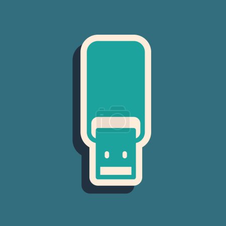 Téléchargez les illustrations : Icône de clé USB verte isolée sur fond vert. Style ombre longue. Vecteur - en licence libre de droit