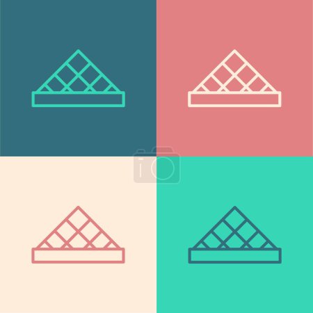 Illustration for Pop art line Louvre glass pyramid icon isolated on color background. Louvre museum.  Vector. - Royalty Free Image