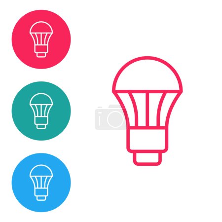 Illustration for Red line LED light bulb icon isolated on white background. Economical LED illuminated lightbulb. Save energy lamp. Set icons in circle buttons. Vector - Royalty Free Image