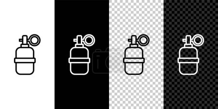 Ilustración de Set line Icono de granada de mano aislado sobre fondo blanco y negro, transparente. Explosión de bombas. Vector - Imagen libre de derechos