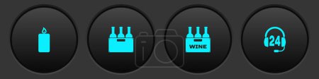 Ilustración de Establecer vela ardiente, Botellas de caja de vino, y auriculares para el icono de soporte. Vector. - Imagen libre de derechos