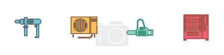 Illustration for Set Electric drill machine, Air conditioner, Chainsaw and Vending icon. Vector. - Royalty Free Image