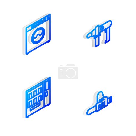Illustration for Set Isometric line Electric drill machine, Washer, Vending and Chainsaw icon. Vector. - Royalty Free Image