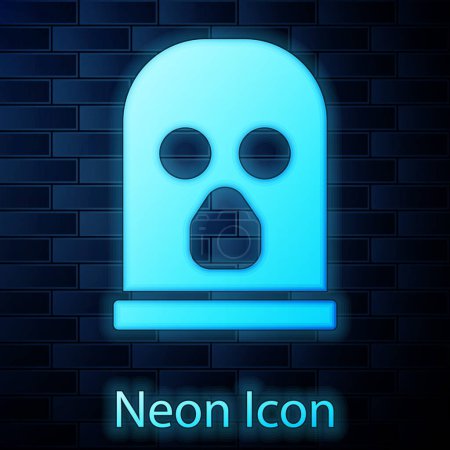 Illustration for Glowing neon Balaclava icon isolated on brick wall background. A piece of clothing for winter sports or a mask for a criminal or a thief. Vector. - Royalty Free Image