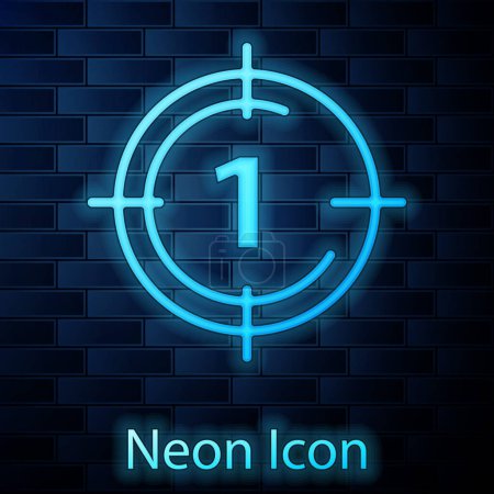 Illustration for Glowing neon Old film movie countdown frame icon isolated on brick wall background. Vintage retro cinema timer count. Vector. - Royalty Free Image