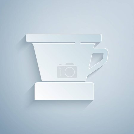 Illustration for Paper cut V60 coffee maker icon isolated on grey background. Paper art style. Vector. - Royalty Free Image