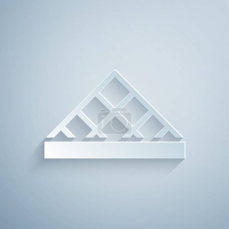 Illustration for Paper cut Louvre glass pyramid icon isolated on grey background. Louvre museum. Paper art style. Vector. - Royalty Free Image