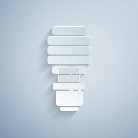 Illustration for Paper cut LED light bulb icon isolated on grey background. Economical LED illuminated lightbulb. Save energy lamp. Paper art style. Vector. - Royalty Free Image