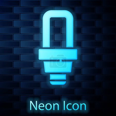 Illustration for Glowing neon LED light bulb icon isolated on brick wall background. Economical LED illuminated lightbulb. Save energy lamp. Vector. - Royalty Free Image