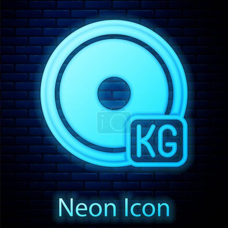 Illustration for Glowing neon Weight plate icon isolated on brick wall background. Equipment for bodybuilding sport, workout exercise and fitness. Vector. - Royalty Free Image