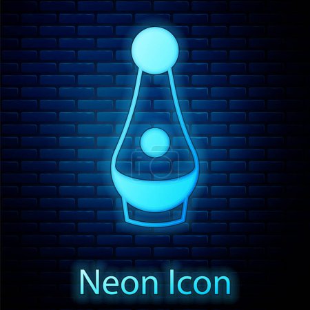 Illustration for Glowing neon Soju bottle icon isolated on brick wall background. Korean rice vodka. Vector. - Royalty Free Image
