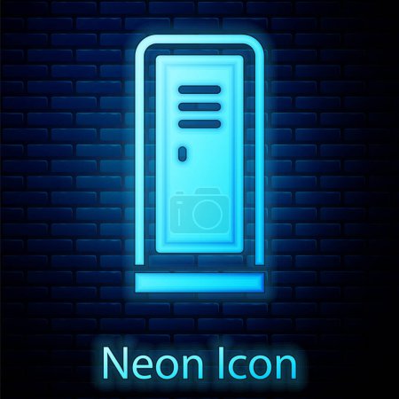 Illustration for Glowing neon Locker or changing room for hockey, football, basketball team or workers icon isolated on brick wall background. Vector. - Royalty Free Image